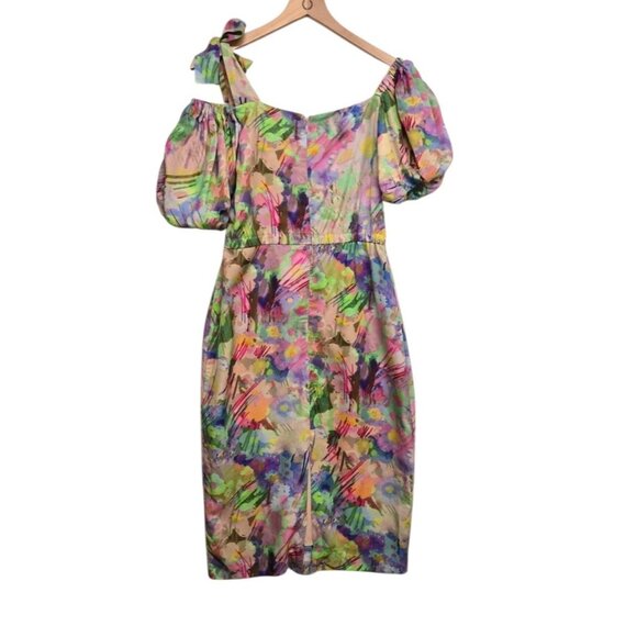 Plenty by Tracy Reese Womens Small  Floral Sheath Dress Off Shoulder Puff Sleeve - Picture 3 of 8